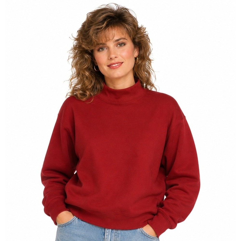 VTG Catalina Mock Neck Sweatshirt Women M Red New Fleece Pullover Long Sleeve
